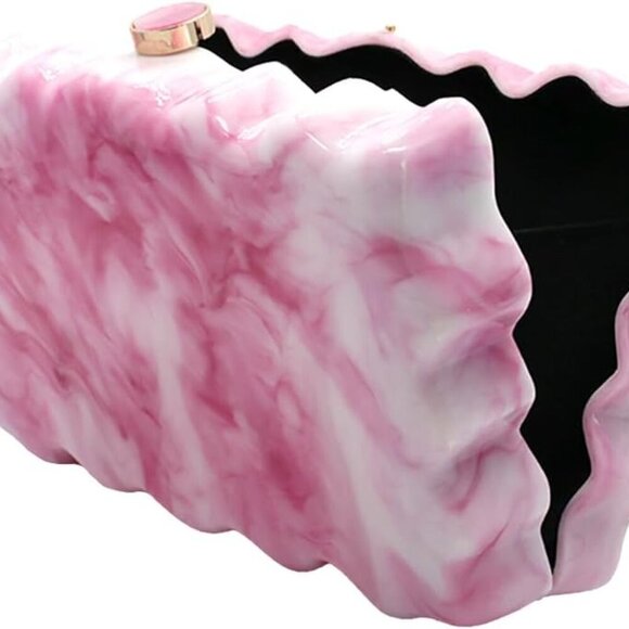 Women Acrylic Evening Clutch Purse Glitter Wavy Marble Handbag Chain Shoulder Ba - Picture 6 of 6